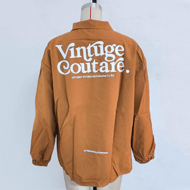 Autumn Women's Plus Size Printed Double Pocket Casual Lapel Loose Long Sleeve Jacket