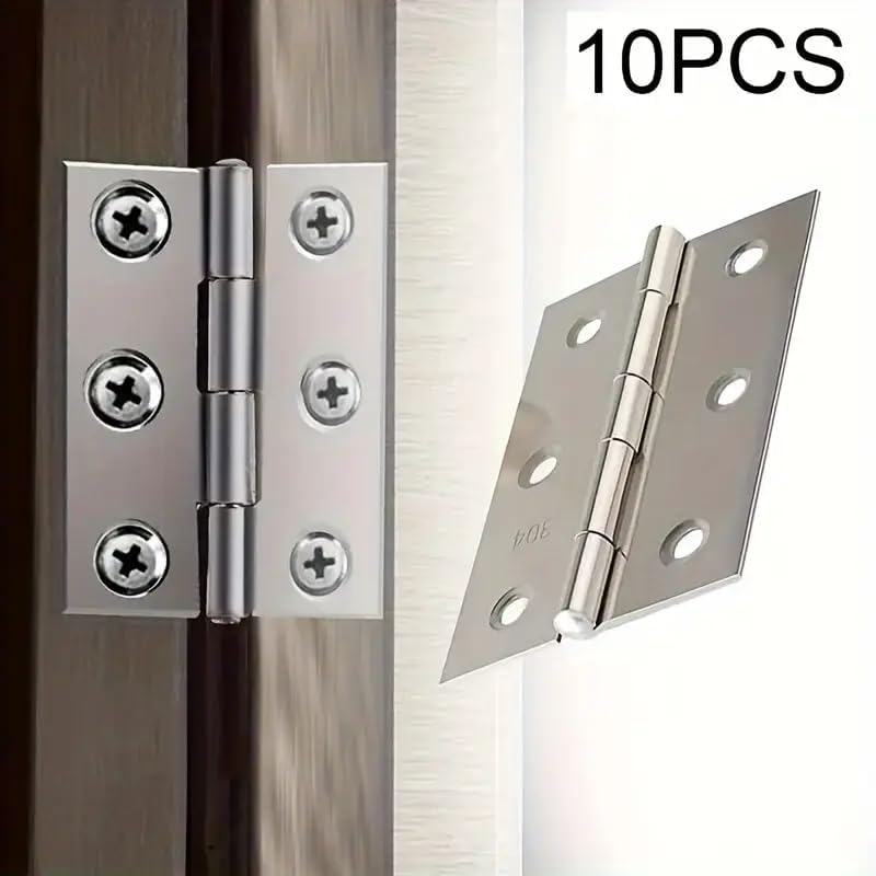 10Pcs Cabinet Hinges, 1.73'' Stainless Steel Door and Window Hinge, Small Hinges for Home Furniture Hardware, Cabinet Door, Window