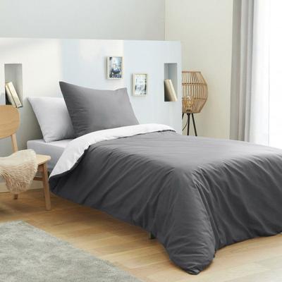 Complete Pack 4 Pieces Anthracite/White Reversible Duvet Cover for Bed 90 X 190 Cm