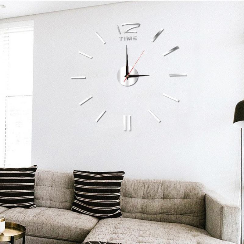 Nordic Minimalist Study Bedroom DIY Wall Clock Creative Acrylic Mirror Clock, No Drilling, Silent Wall Sticker Clock
