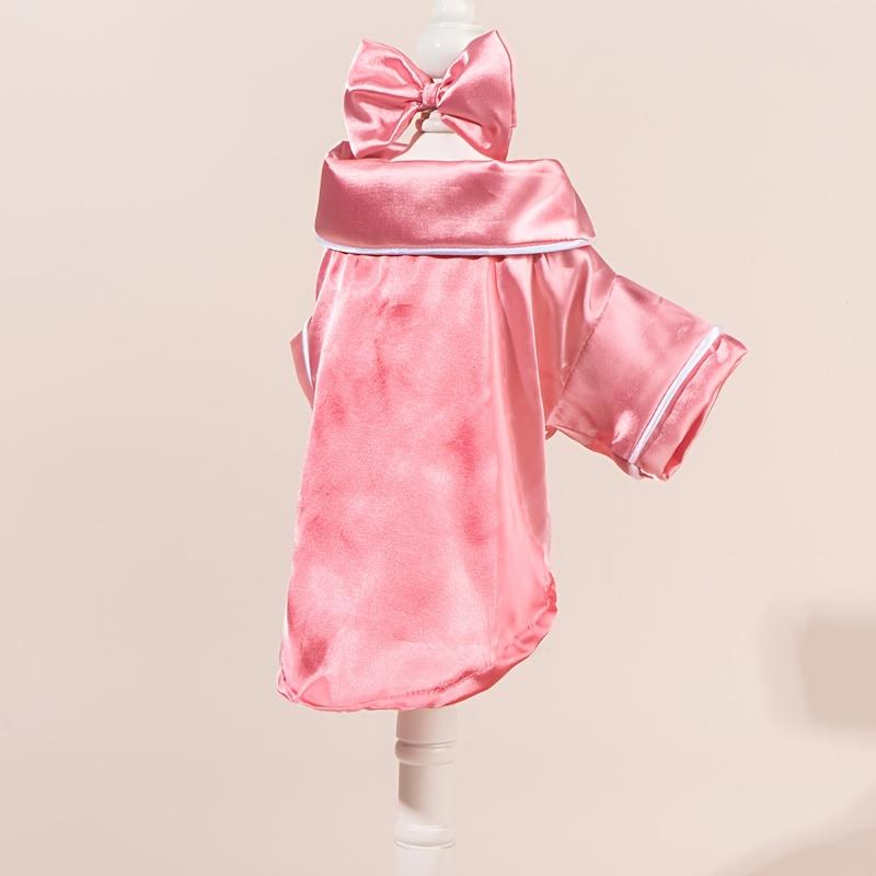 Pink Dog Cat Robe with Plush Collar Lace Trim All-Season Snap Fit Pet Bathrobe Machine Washable Cozy Outfit for Small to Medium Pets