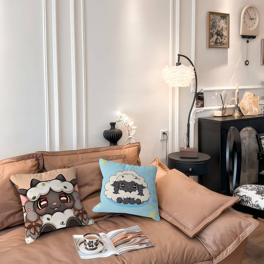 W-Wooloo Cute Sheep Pillow Covers Cartoon Sofa Decorative Home Double-sided Printing Short Plush Cute Cushion Cover