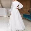 Elegantes europäisches und amerikanisches V-Ausschnitt Einfarbig Taillenbetont Slim Fit Langarmkleid für Damen