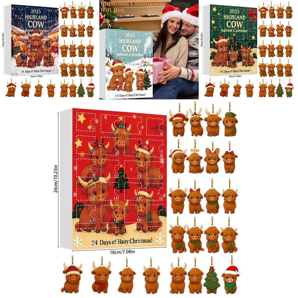 Christmas Blind Box Highland Cattle Series Acrylic Holiday Decorations For Festive Tree Ornaments And Gifts