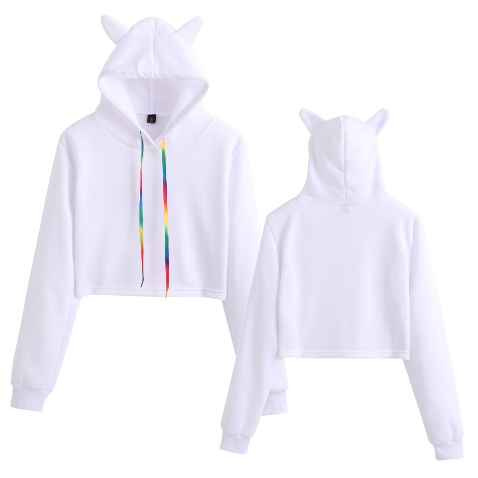 Katzenohren Crop Top Sexy Hoodie für Damen - Leere Version, Musterunterstützung