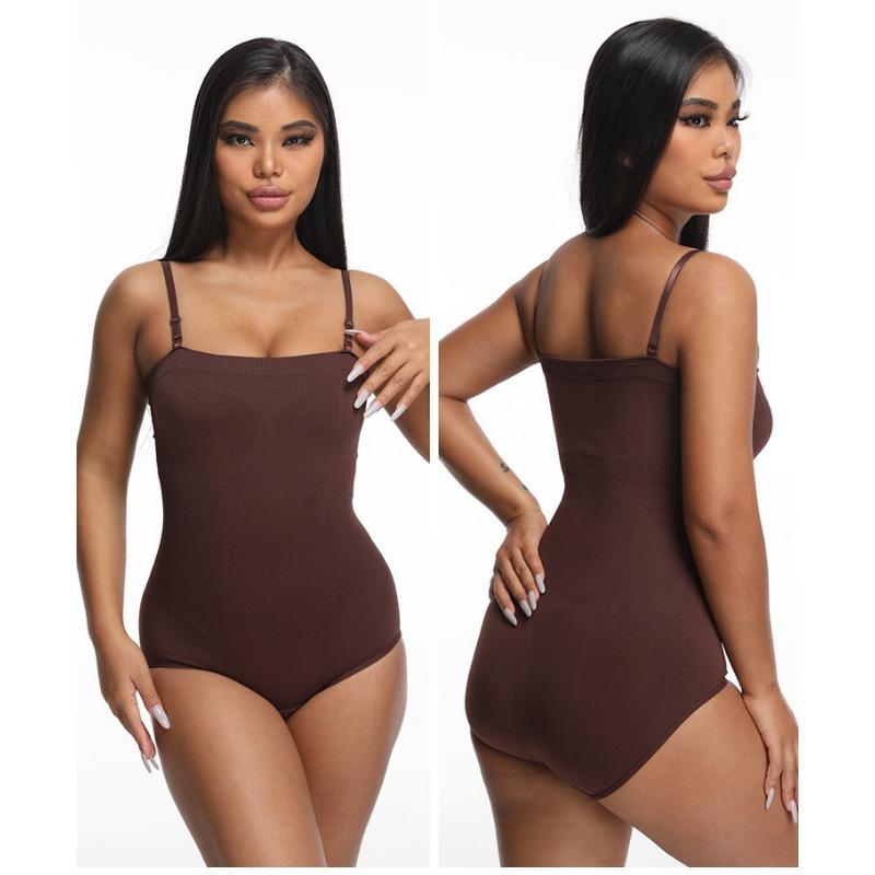 Solid Color Seamless Strappy One Piece Tummy Control Body Shaper For Women