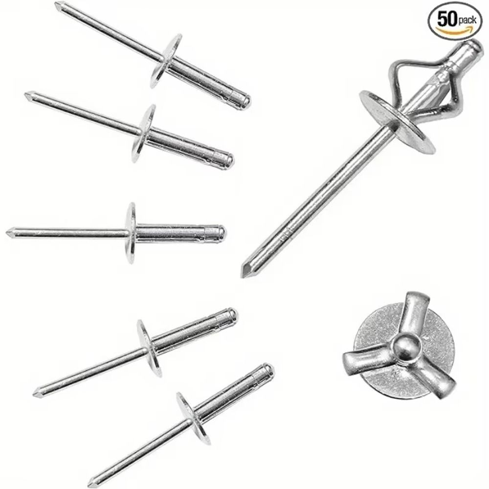 50pcs Durable 3.2mm 4.0mm 4.8mm Folding Blind Rivet Silver Tri-fold Aluminum Alloy Rivet Round Head Tri Grip Rivets 3.2x14mm-50pcs-