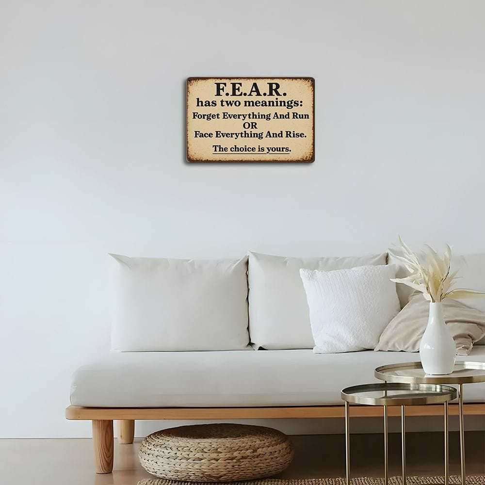 "F.E.A.R." Motivational Metal Tin Sign, Vintage Iron Wall Art for Indoor & Outdoor Decor