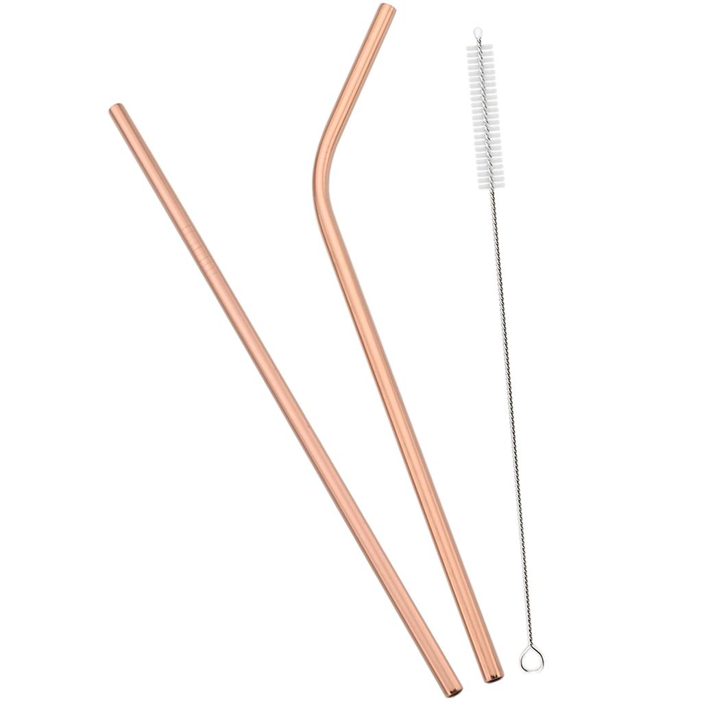 2pcs Stainless Steel Straight Bend Straw Set Fruit Juice Milkshake Cocktail Straw Pearl Milk Tea Drinking Straw Bar Accessories