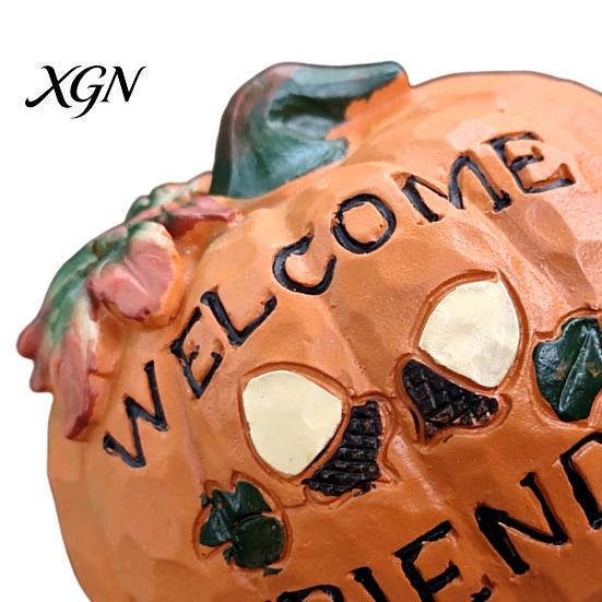 Halloween Harvest Table Decor Pumpkin Figurine, Resin Welcome Ornament, Autumn Thanksgiving Rustic Home Tabletop Centerpiece for Entryway Patio, Cute