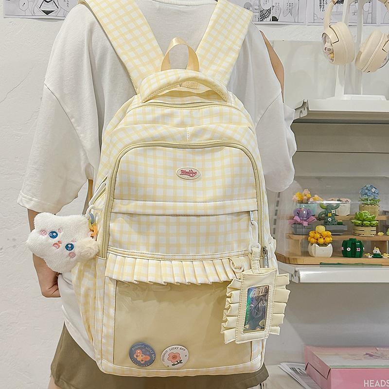 Girls Plaid Backpack Junior High School Student Schoolbag Children Large Capacity Backpack