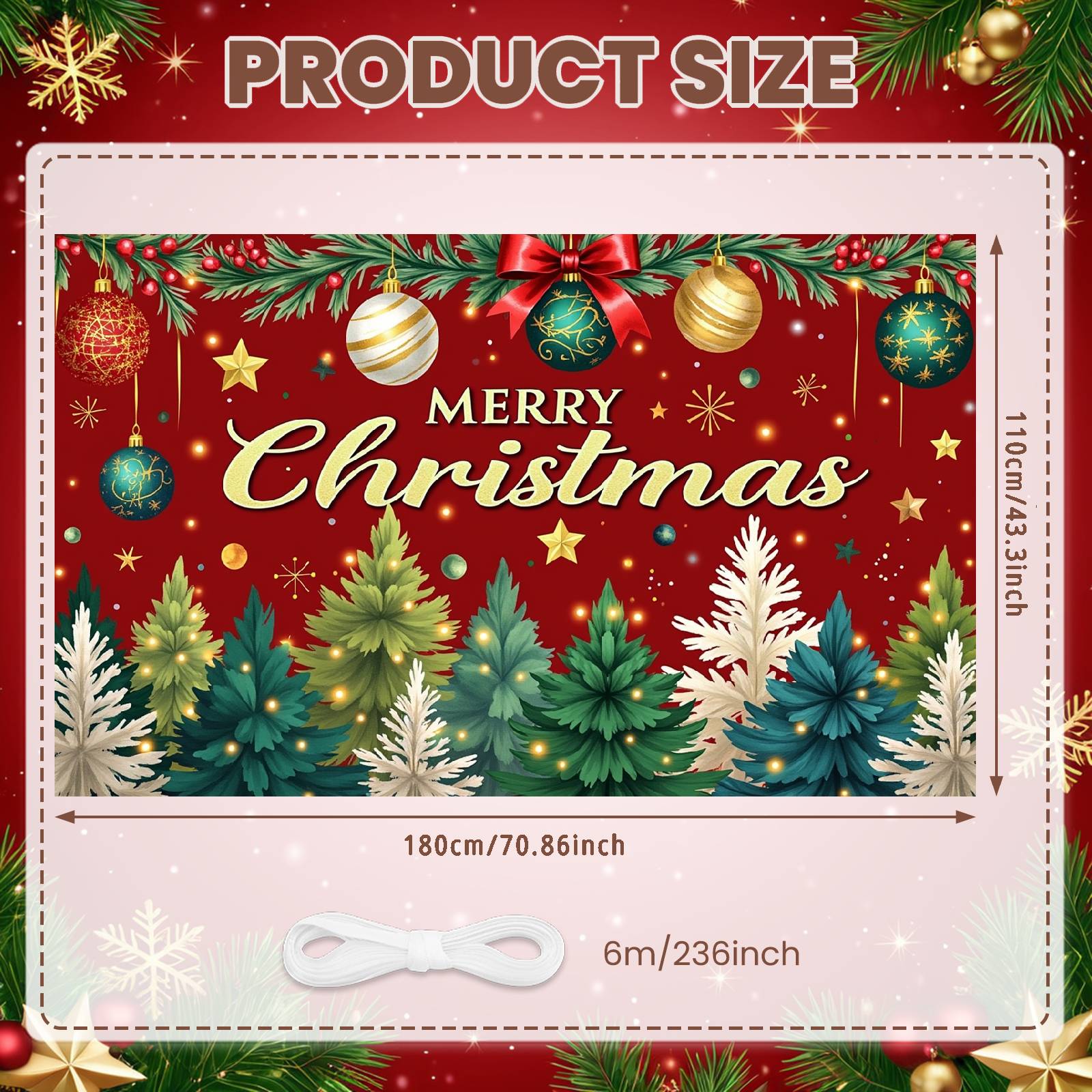 

Christmas Party Banner Colorful Ornaments Christmas Decoration Banner Christmas Backdrop Green Pine Design For Xmas Event