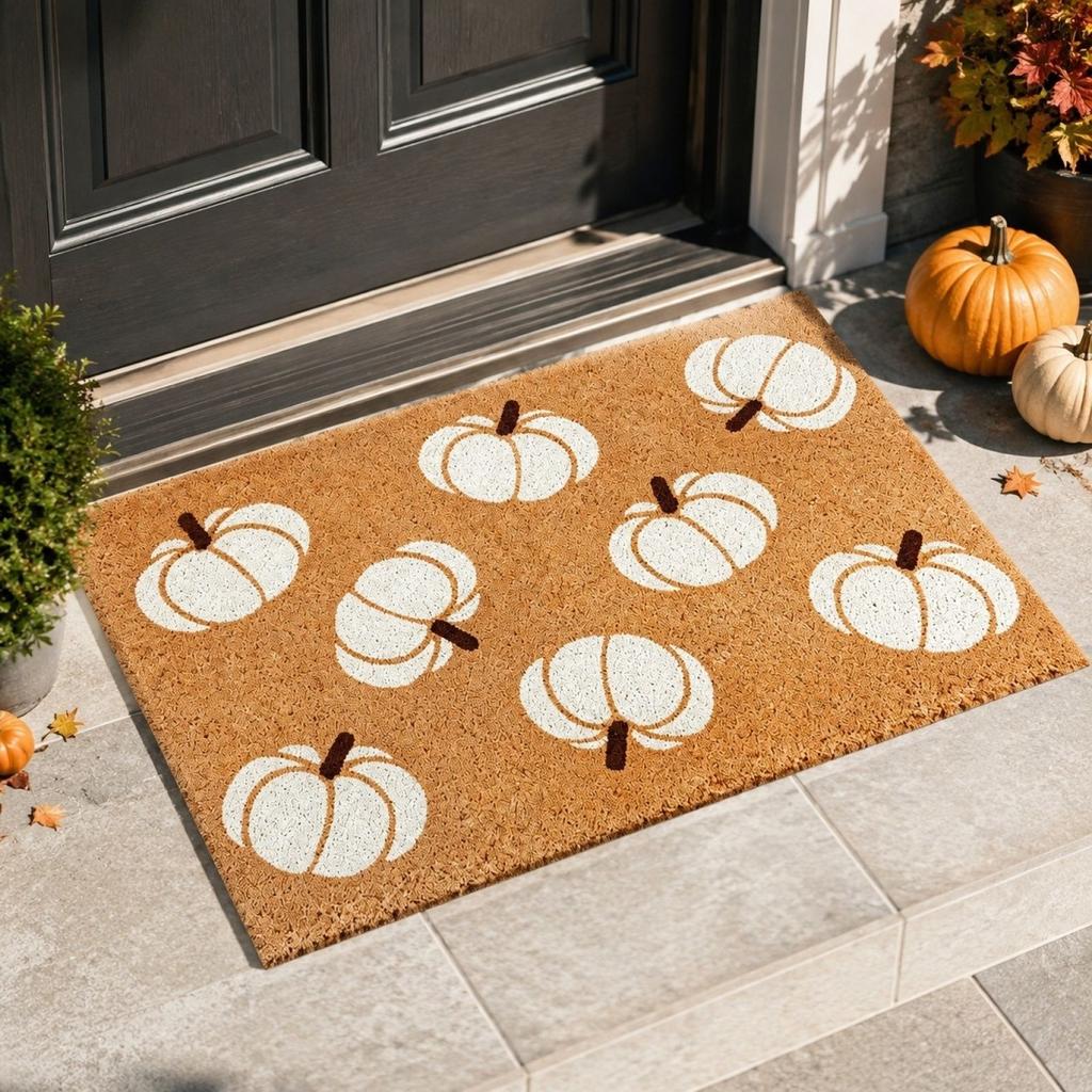 Pumpkin Design Fall Porch Halloween Entryway Doormat Welcome for Front Door