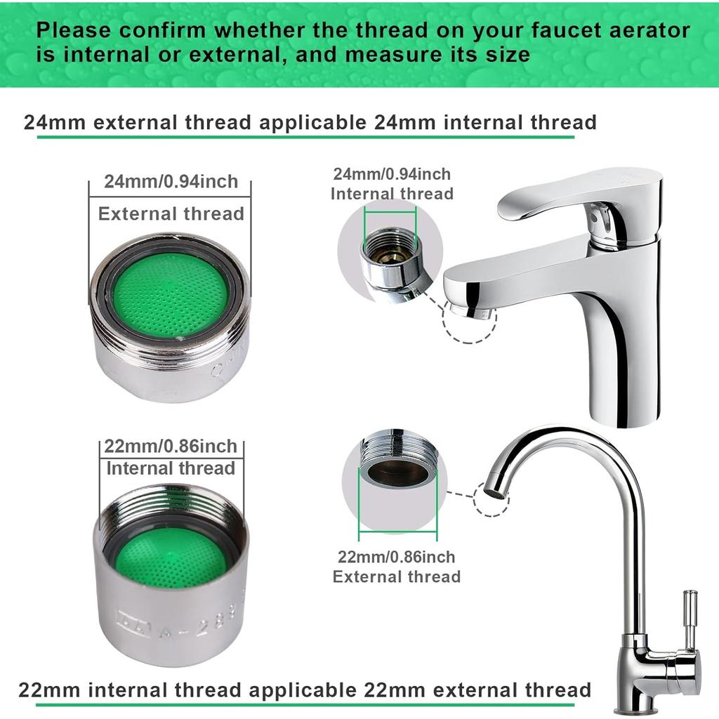 Sink Aerator Replacement Parts for Bathroom or Kitchen Sink Faucet Filter, Fit for Internal and External Thread Faucet Aerators, with Washer (12pcs)