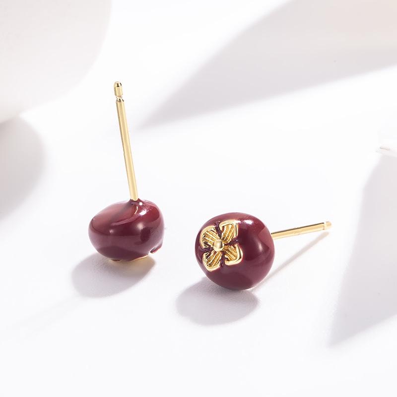 Sweet Temperament Persimmon Earrings: Exquisite Tiny Autumn Fashion Ear Ornaments for Brightening Skin