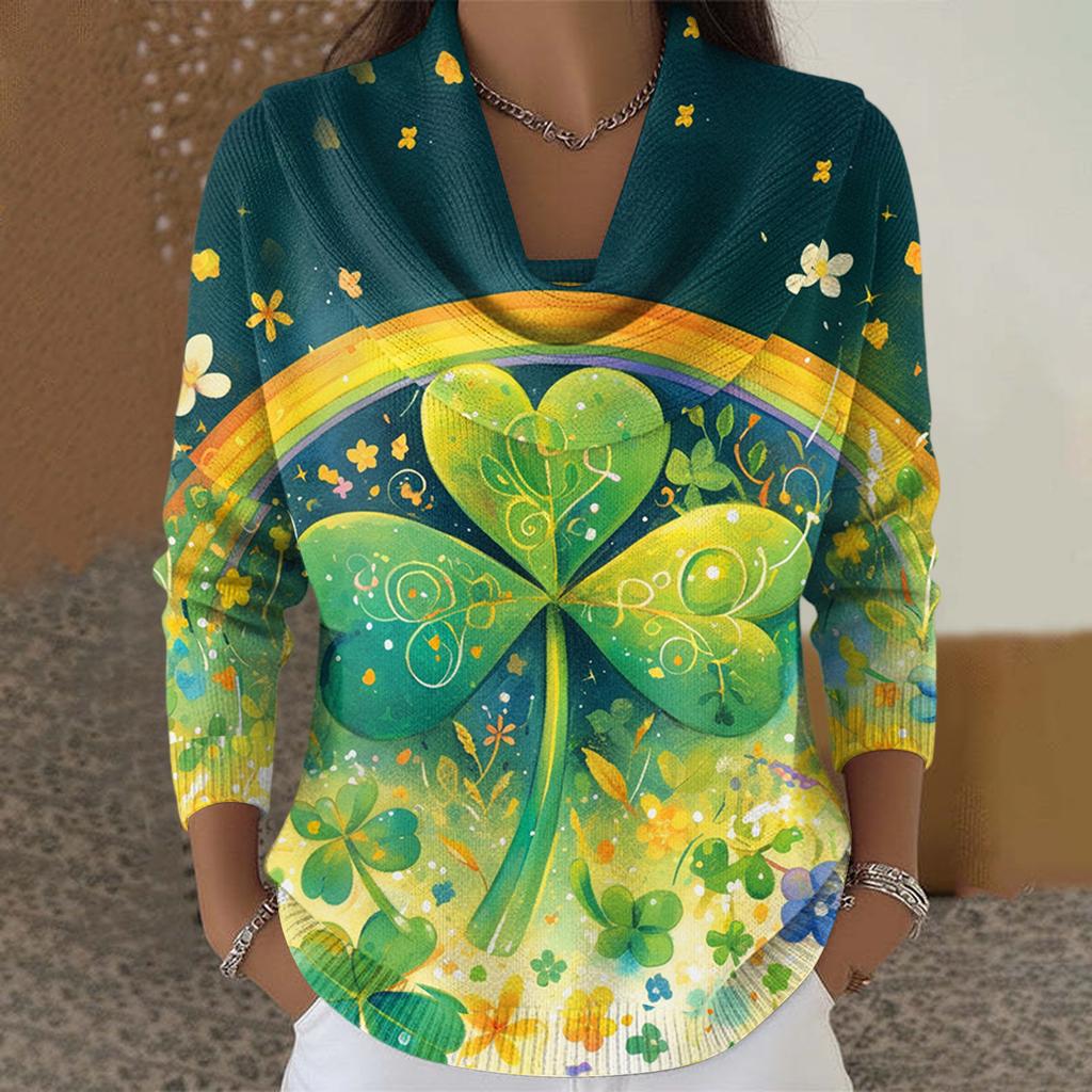 Dámský ležérní a módní svetr s dlouhým rukávem a potiskem, kulatým výstřihem