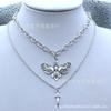 Gothic Silver Skull Moth Dagger Necklace Pendant