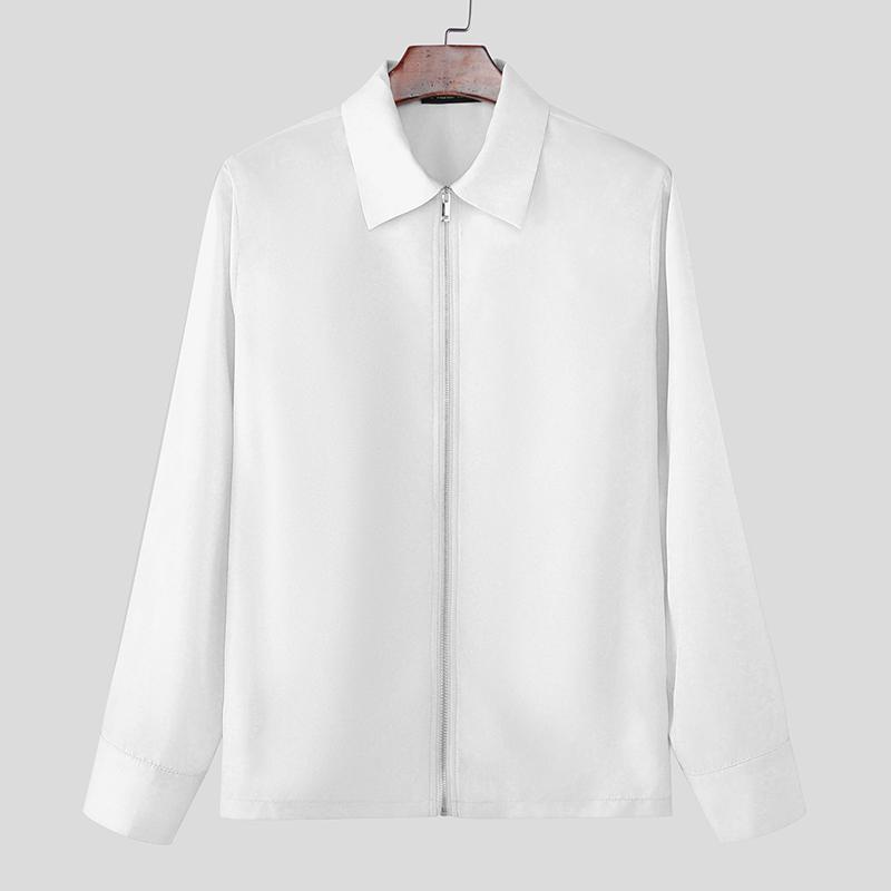 

INCERUN Мужские повседневные рубашки с длинным рукавом, на молнии, с воротником-стойкой 2XL белый