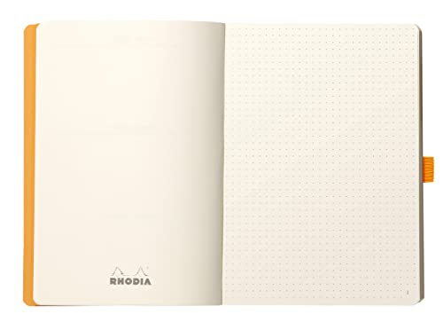 Rhodia Rhodiarama Goal Book Notebook, A5, Dotted Grid, 240 Pages, Italian Leather Cover, Rose Smoke, CF117803