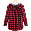 Women's Long Sleeve Plaid Hooded Cardigan Jacket Blouse