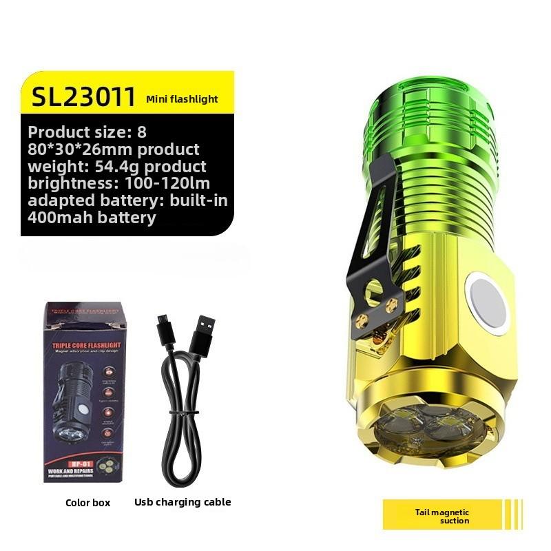 Strong Light Flashlight Explodes Outdoor Charging Mini Flashlight Long-range Long-range Battery Life Three-eyed Little Monster Flashlight