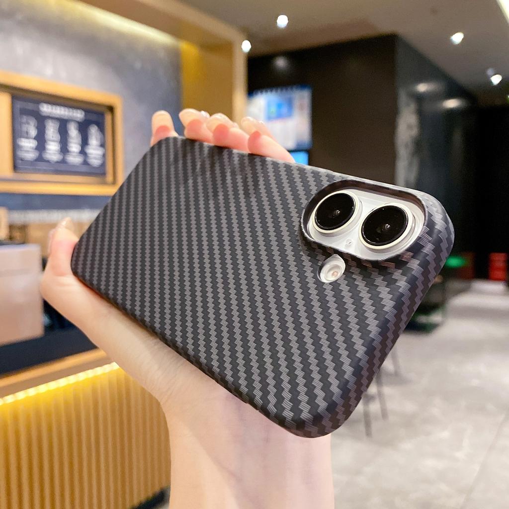 Carbon Fiber Kevlar Pattern PC Case For iPhone 17 Air 16 15 14 Plus 13 12 11 Pro Max Shockproof Splice Retro Lines Cover