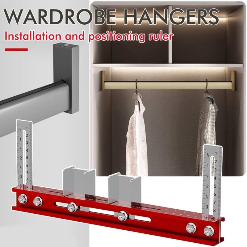 Aluminum Alloy Cabinet Hardware Jig Wardrobe Installation Tool with Adjustable Ruler for Accurate Closet Poles Mounting