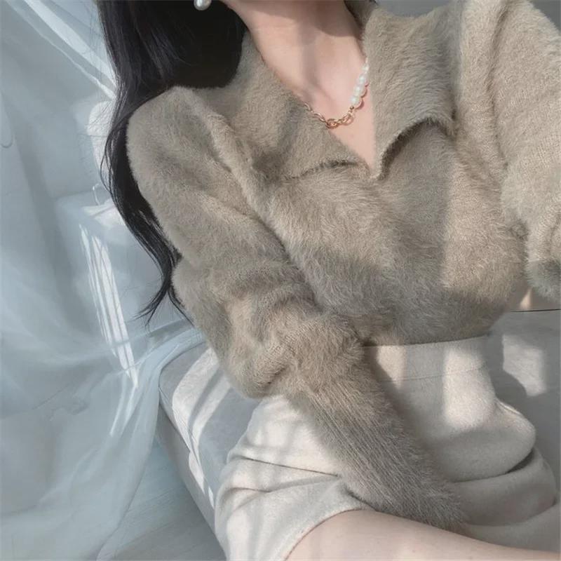 

2025 Осень/Зима Корейский Шикарный Мягкий Трикотажный Свитер Для Женщин One Size