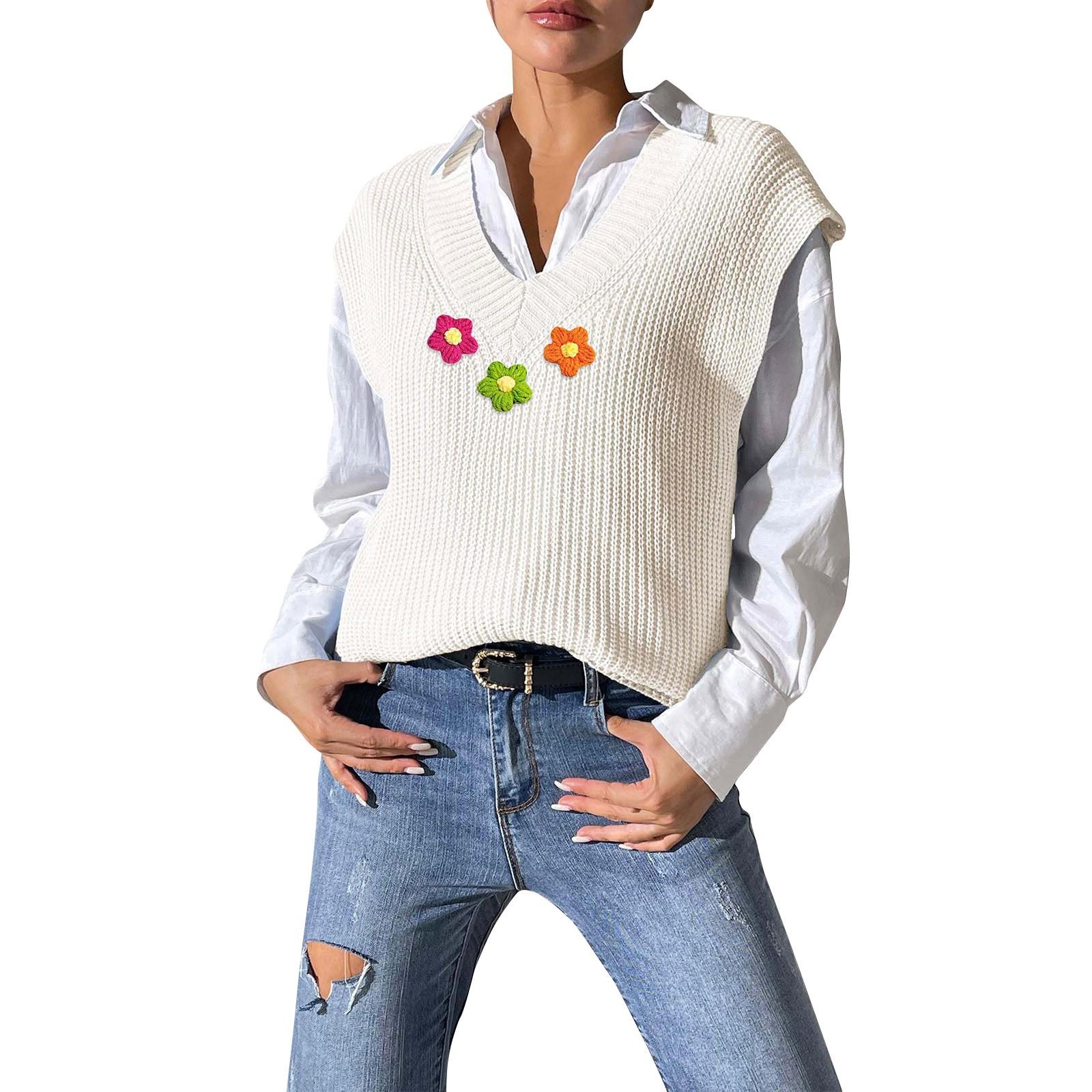 

Женский повседневный модный сексуальный свободный пуловер с цветочным узором, удобный темпераментный топ без рукавов One Size белый