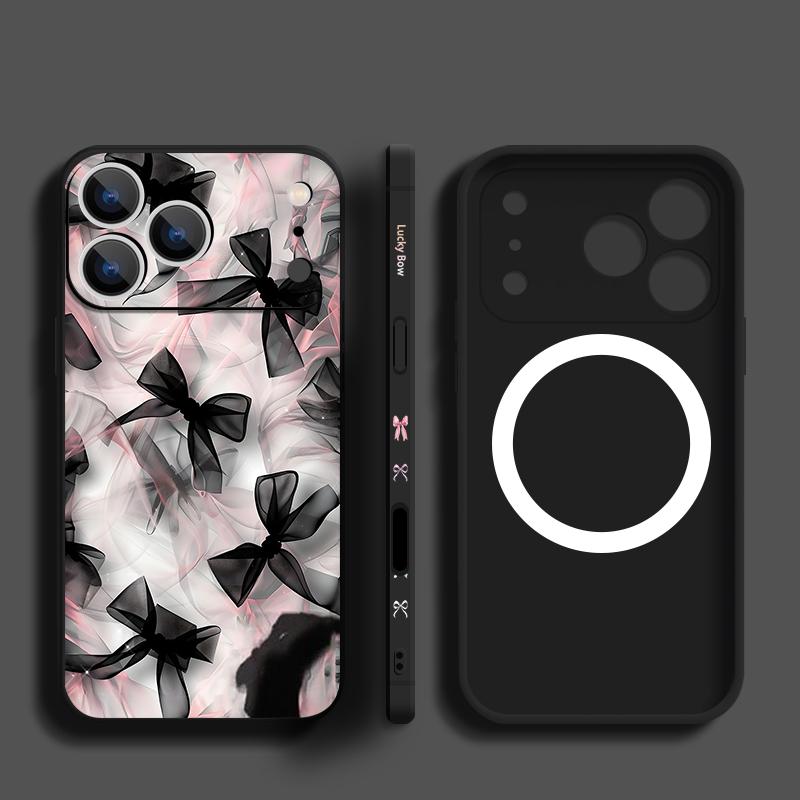 Pour Coque iPhone 17 Pro Max Motif Nœuds Papillon Soyeux de Luxe Magnétique Pour Magsafe Coque Souple Pour iPhone 16 15 14 13 Pro Max 17E 16E