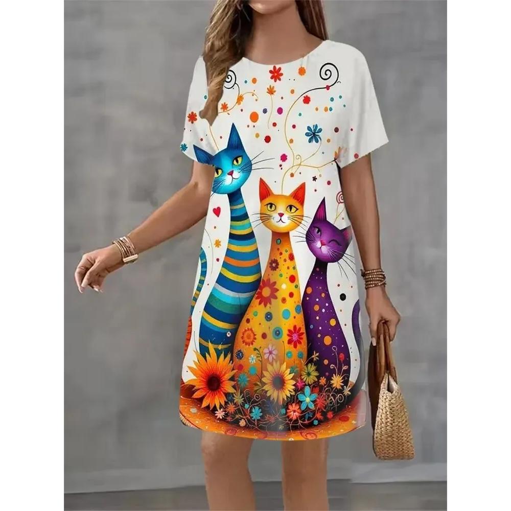 Fashion Versatile Casual T-Shirt Dress Comfortable Crew Neck Loose Casual Dresses