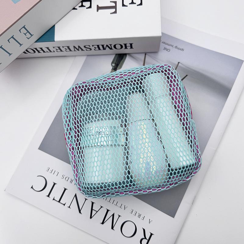 Portable Mesh Storage Pouch Dopamine Style Square Organizer Bag for Cosmetics and Accessories