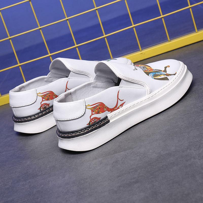 Fashion New Arrival Fashion Men's White Print Pattern Driving Shoes Male Slip On Loafers Walking Sneakers Tenis Masculino