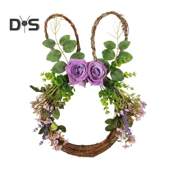 

Венок пасхального кролика в форме кролика, искусственная ротанговая гирлянда с цветком, украшение входной двери фермерского дома для весеннего декора оконной стены для дома зелёный