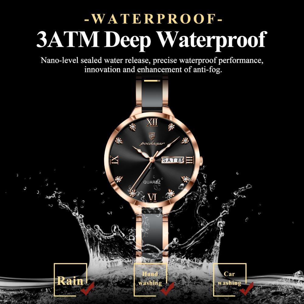 POEDAGAR Fashion Elegant Women Watches Week Date High Quality Waterproof Ladies Quartz Watch Stainless Steel Watch +Box
