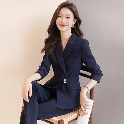 Completo Blu Navy da Donna Set 2 Pezzi Blazer Professionale da Ufficio e Pantaloni Outfit per Abbigliamento Formale da Lavoro