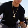 Hiphop Rhinestone Cross Necklace for Men Boys,Punk Rap Street Cool Cross Metal Pendant Necklace,Birthday Gift for Husband Dad