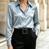 Women's Long Sleeve Satin Button-Up Shirt with Lapel Collar Casual Blouse Top