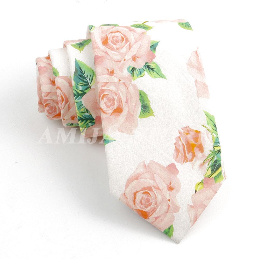 New Cotton Floral Tie For Men Women Soft Gentle Elegant Flower Necktie White Blue Yellow Narrow Skinny Wedding Party Accessories