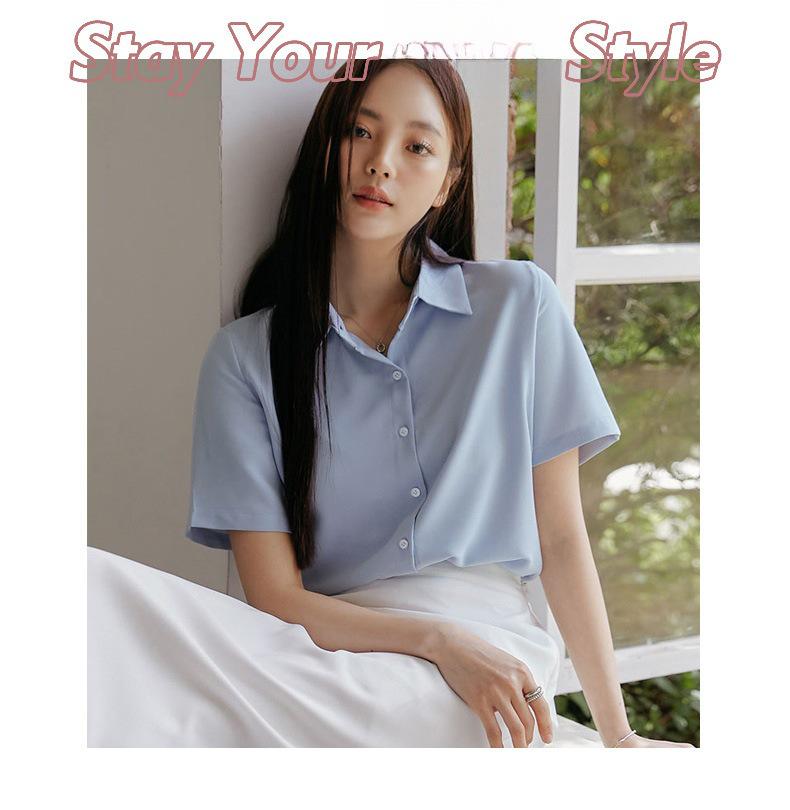 Women's Slim Fit French Drape Solid Color Summer Blouse