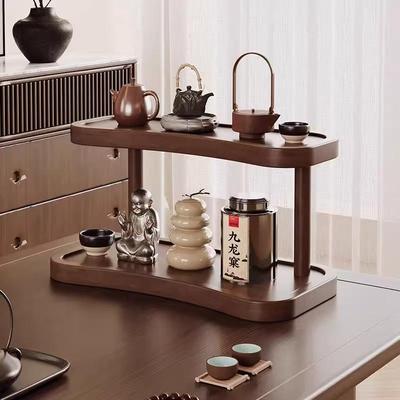 2 Tier Makeup Organizer for Vanity Bamboo Wooden Cup Holder for Coffee Bar Mug Display Rack for Counter Kitchen Storage Shelf