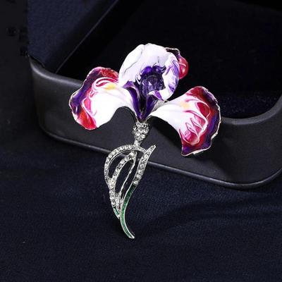 Enamel Purple Orchid Flower Brooches Rhinestone Elegant Plants Brooch For Women'S Clothes Backpack Pins Jewelry Accessory Gift