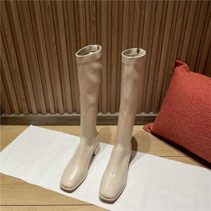 Square head long tube year knee single knight boots autumn shoes spring thick heel high boots women but