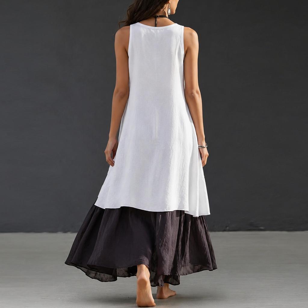 Women's Color Loose Fit Sleeveless V-Neck Maxi Dress, Casual Tank Dress