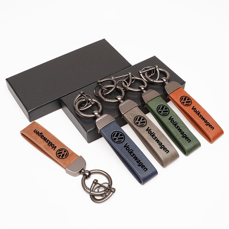 Volkswagen Car Emblem Cowhide Keychain Key Holder For VW Golf Amarok T5 Phaeton GTI Teramont ID3 Tiguan Passat b6 Key Ornaments BO0