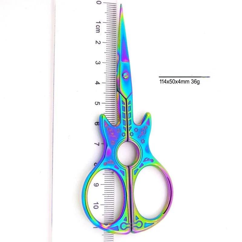 Edelstahl Augenbrauenschere Gitarrenförmig Kosmetikwerkzeuge Hausgemacht Hand Thermisch Vintage Muster Schneider Nähen