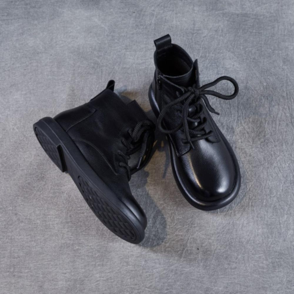 Genuine Leather Ankle Boots Women's Autumn and Winter New Vintage Short Boots Woman Soft Leather Boots Flat Leather Shoes Women