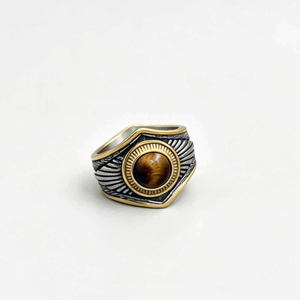 Indian Style Turquoise Retro Titanium Steel Men's Hip Hop Gemstone Ring