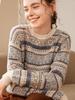 Women's Retro Color Block Cashmere Sweater - Thickened Knitwear with Round Neck for Autumn and Winter.