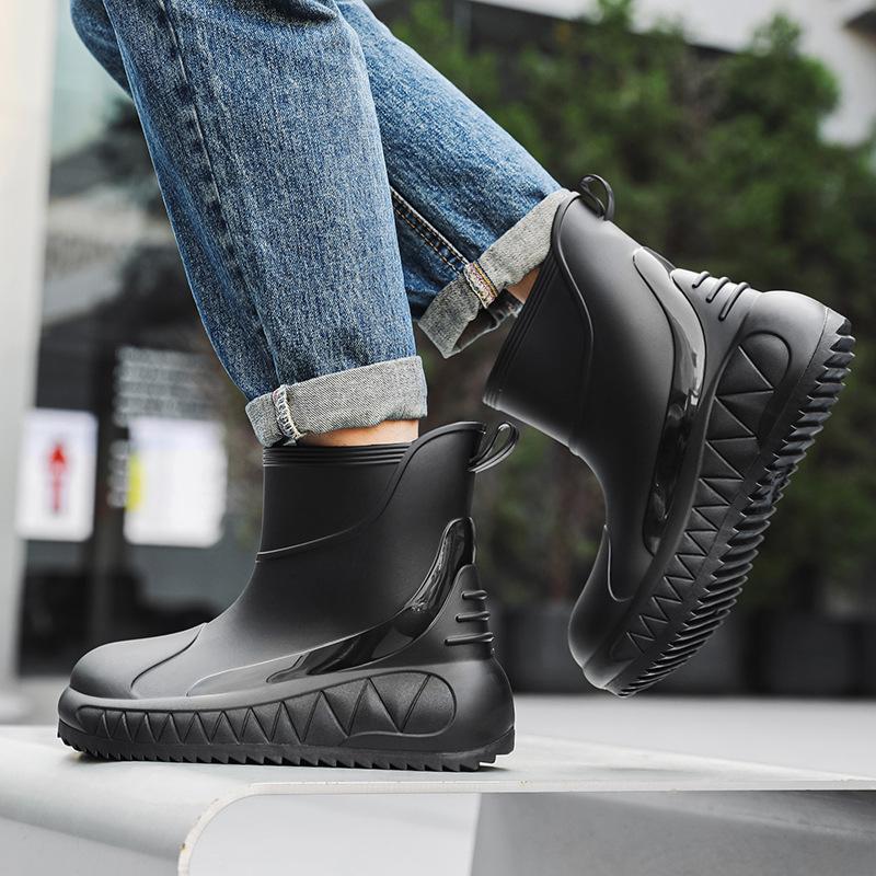 Fashion rain shoes men's short tube outer wear soft-soled waterproof shoes outdoor fishing shoes non-slip kitchen rubber shoes car wash shoes